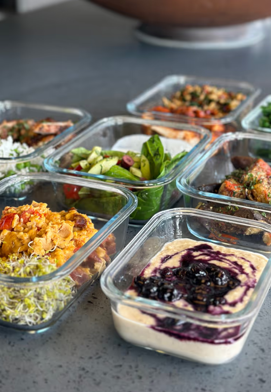 Part-time personal chef meal prep in glass containers